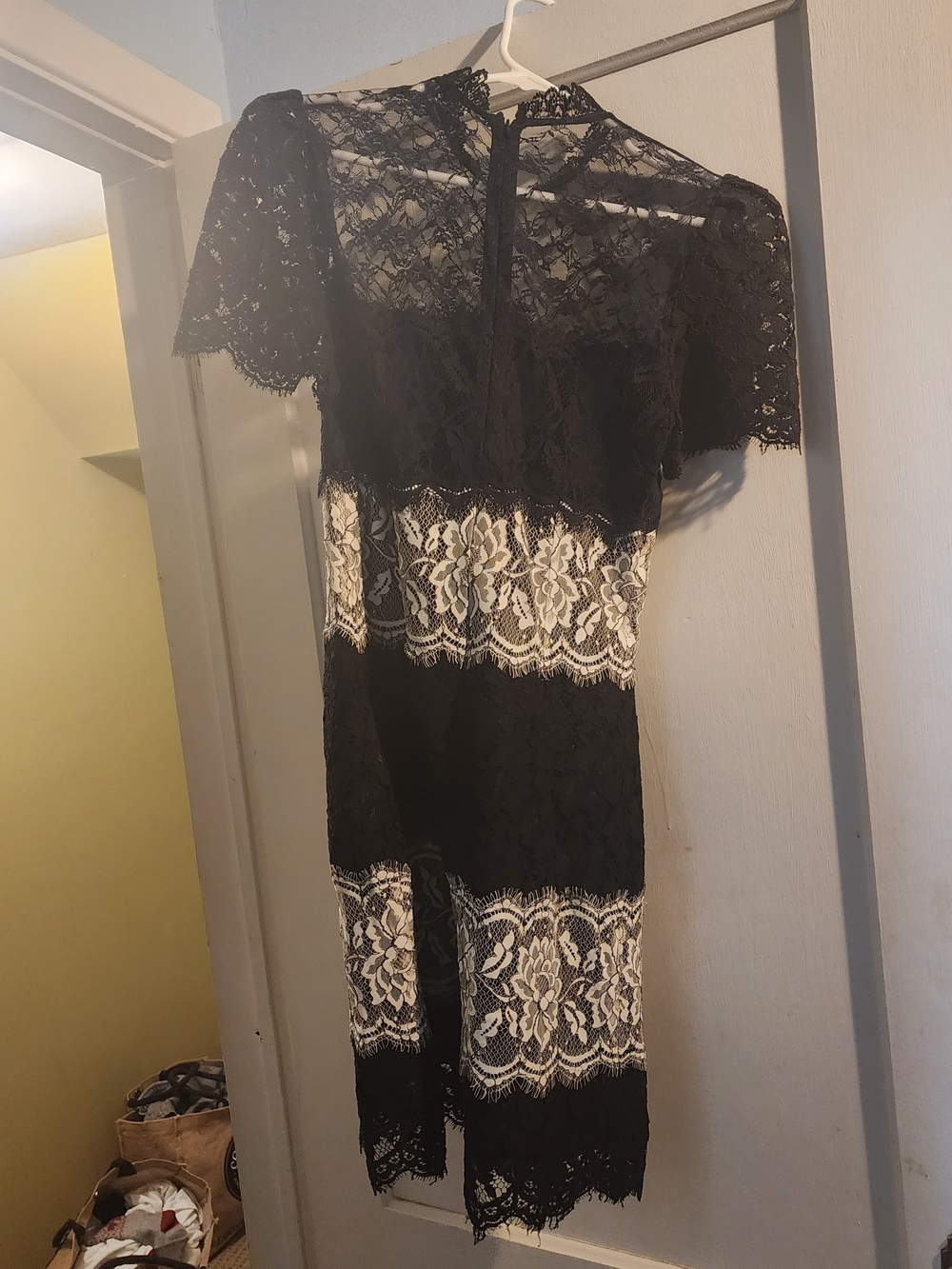 Sandro Navy Lace Dress with Delicate Trim